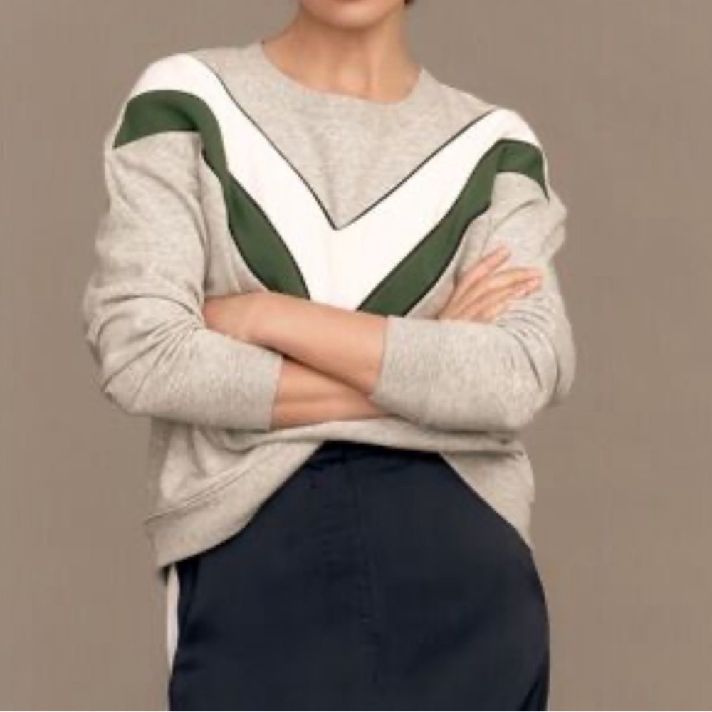 Anthro Maeve Chevron Sweatshirt Gray Green Pullover Top XXS Cozy Chic